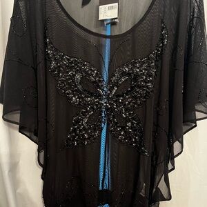 Source Unknown Black Sheer Blouse with Sequin Butterfly
